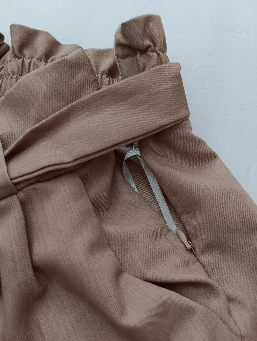 Grace Karin Beige Paperbag High Waist Bow Cuffs Side Zipper Women's Pants Sz L